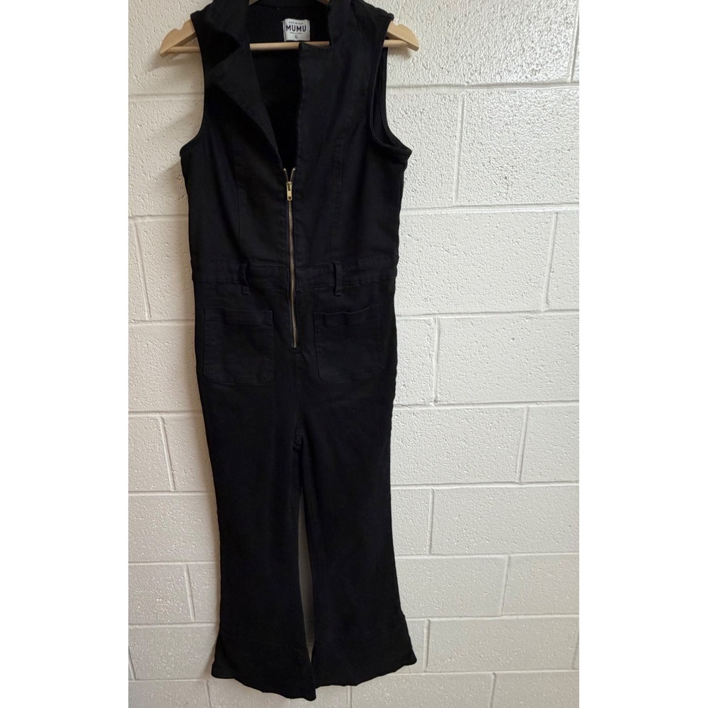 Show Me Your Mumu Women Jacksonville Jumpsuit Pitch Black Cotton Flare Small